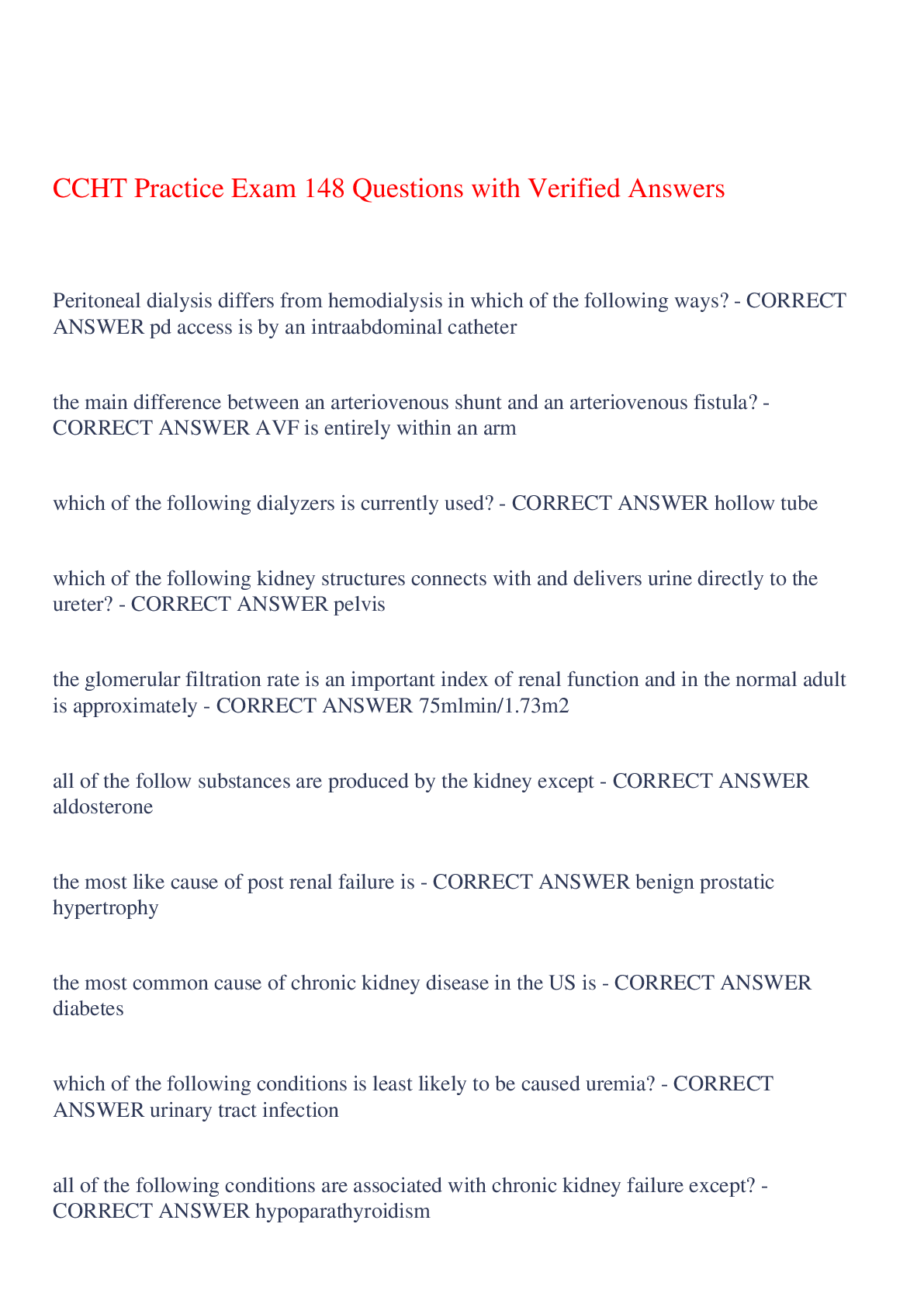 Preview of CCHT Practice Exam 148 Questions with Verified Answers,100% CORRECT