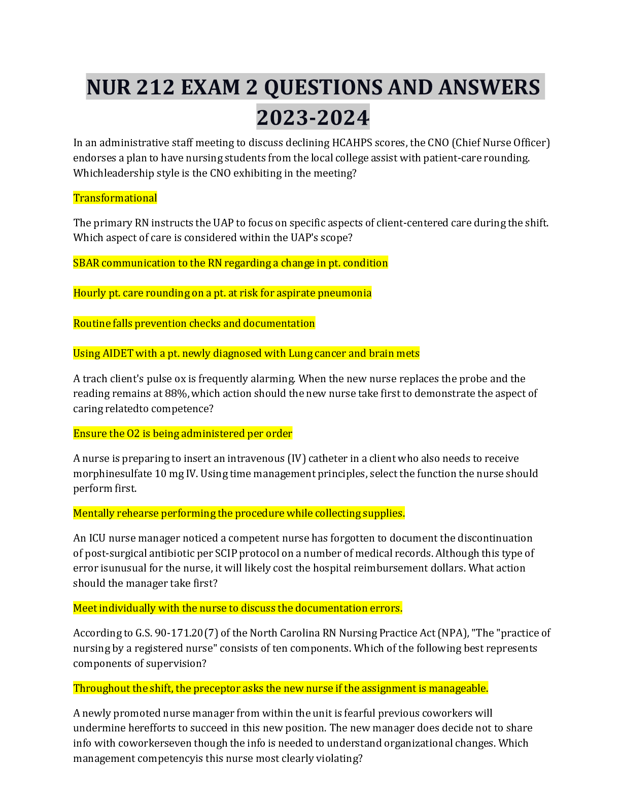 Preview image for NUR 212 EXAM 2 QUESTIONS AND ANSWERS 2023-2024