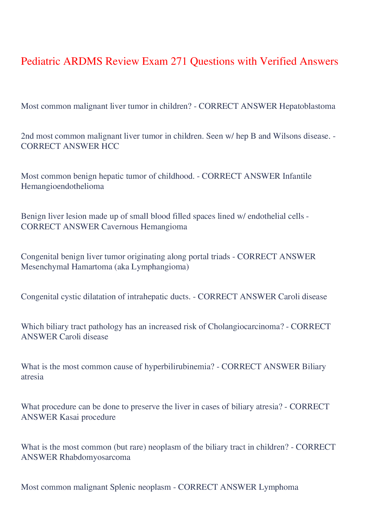 Preview image for Pediatric ARDMS Review Exam 271 Questions with Verified Answers,100% CORRECT