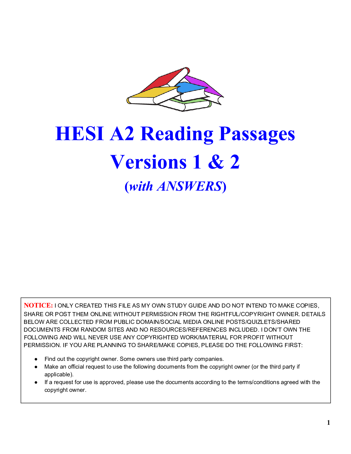 Preview of HESI A2 Reading Passages Versions 1 &amp; 2 WITH ANSWERS