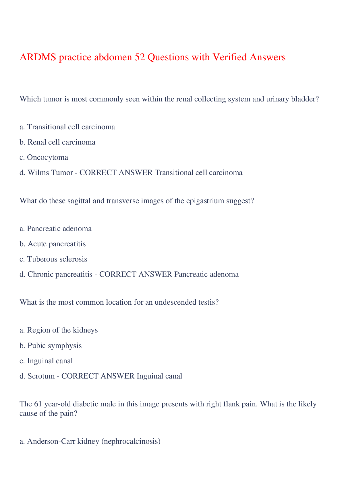 Preview image for ARDMS practice abdomen 52 Questions with Verified Answers,100% CORRECT