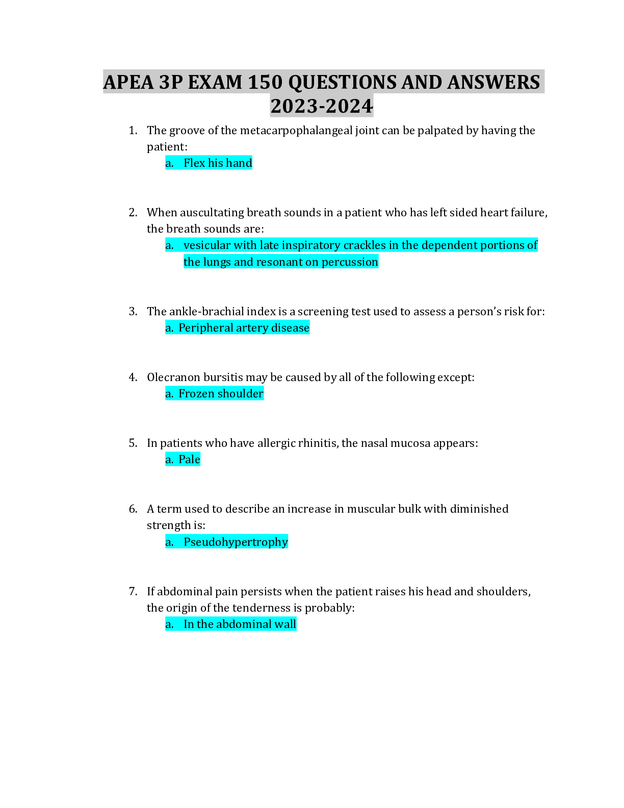 Preview image for APEA 3P EXAM 150 QUESTIONS AND ANSWERS 2023-2024