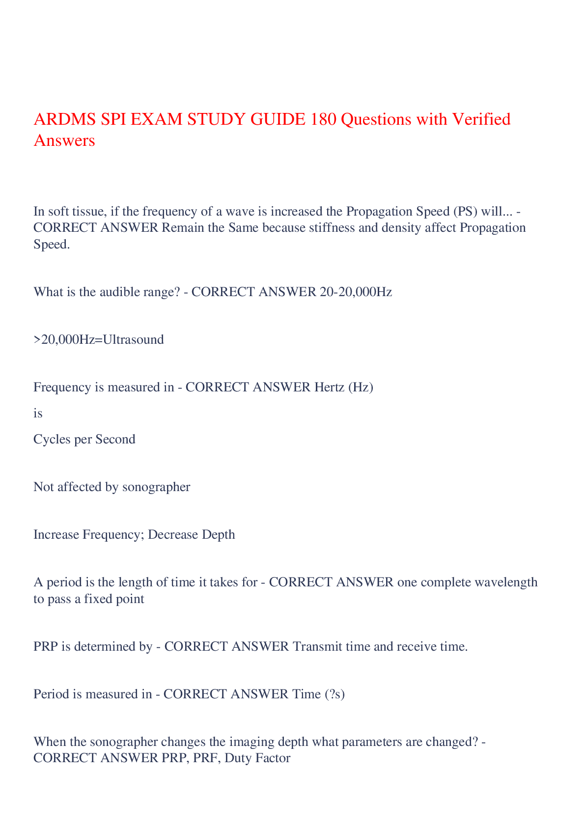 Recommended document preview for ARDMS SPI EXAM STUDY GUIDE 180 Questions with Verified Answers,100% CORRECT