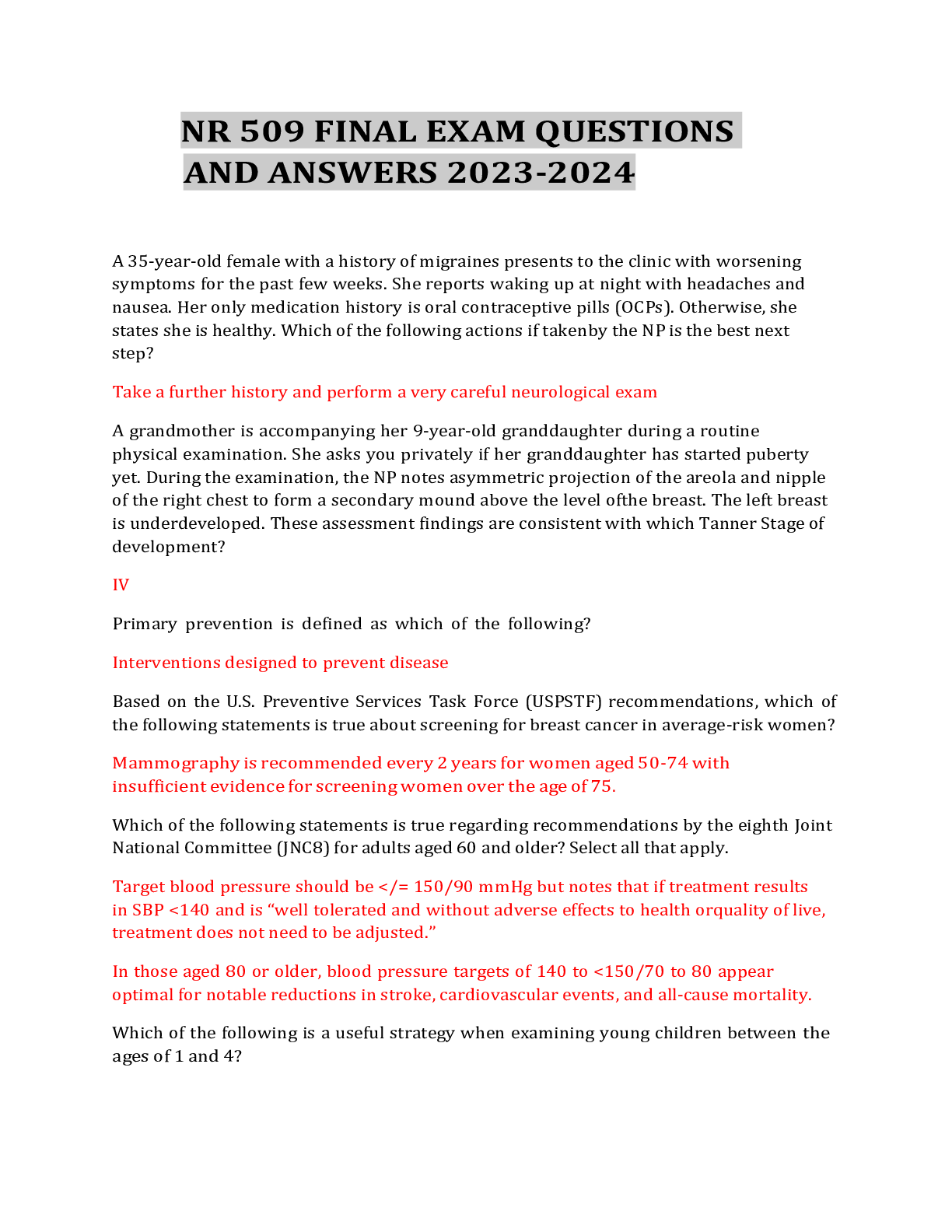 Preview image for NR 509 FINAL EXAM QUESTIONS AND ANSWERS 2023-2024
