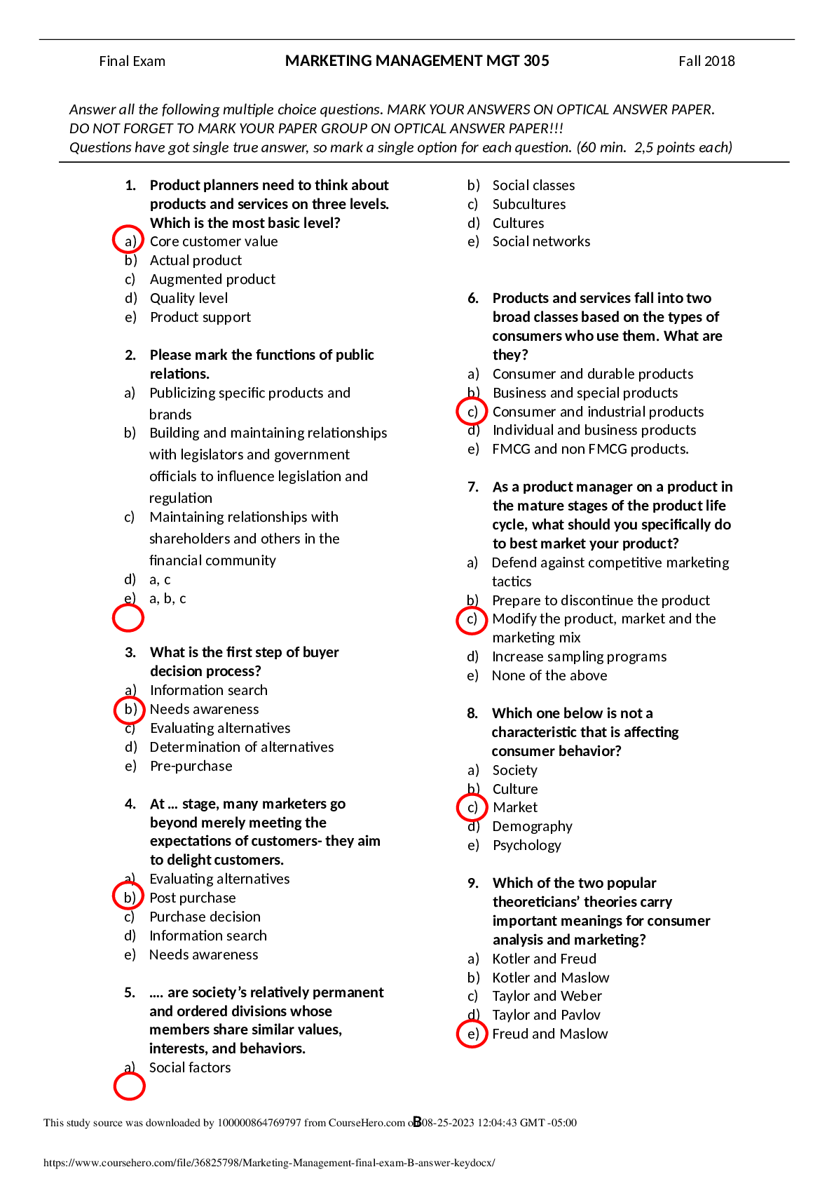 Preview image of Marketing Management final exam B 2023 document