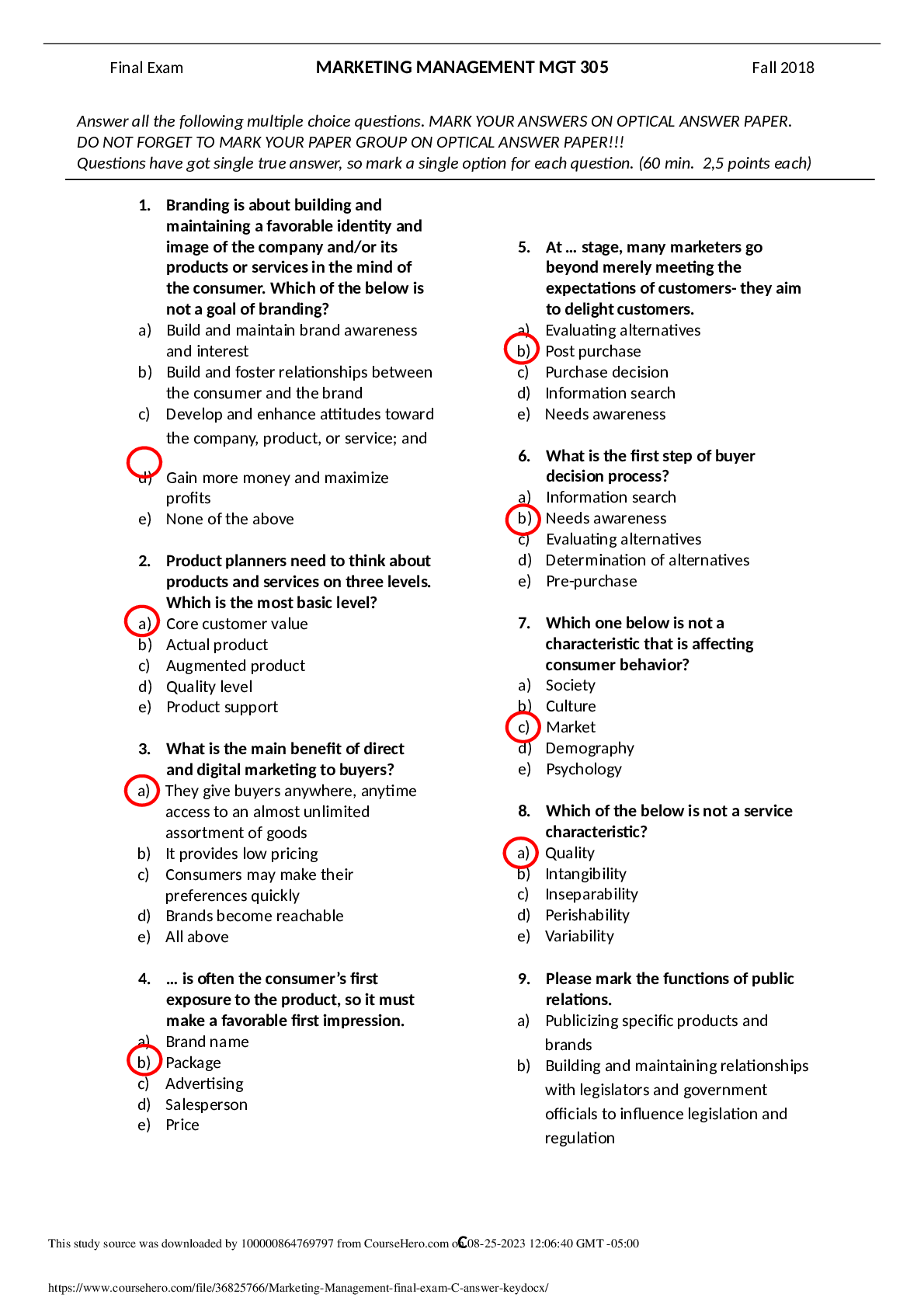 Preview image of Marketing Management final exam C 2023 document