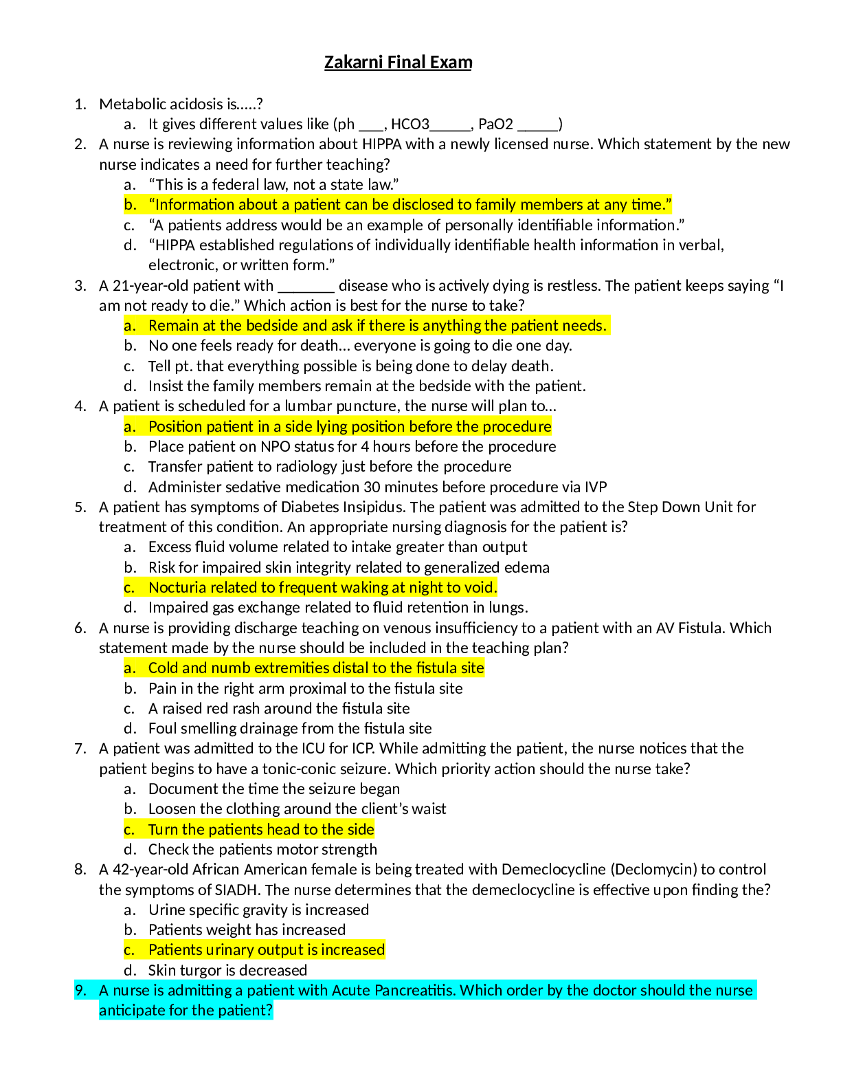 Preview image of Zakarni Final Exam 2023 document