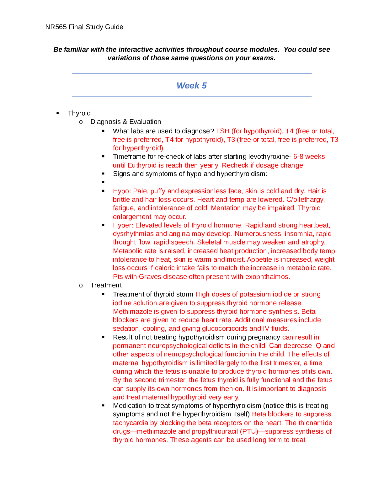 NR565 Final Study Guide Week 5