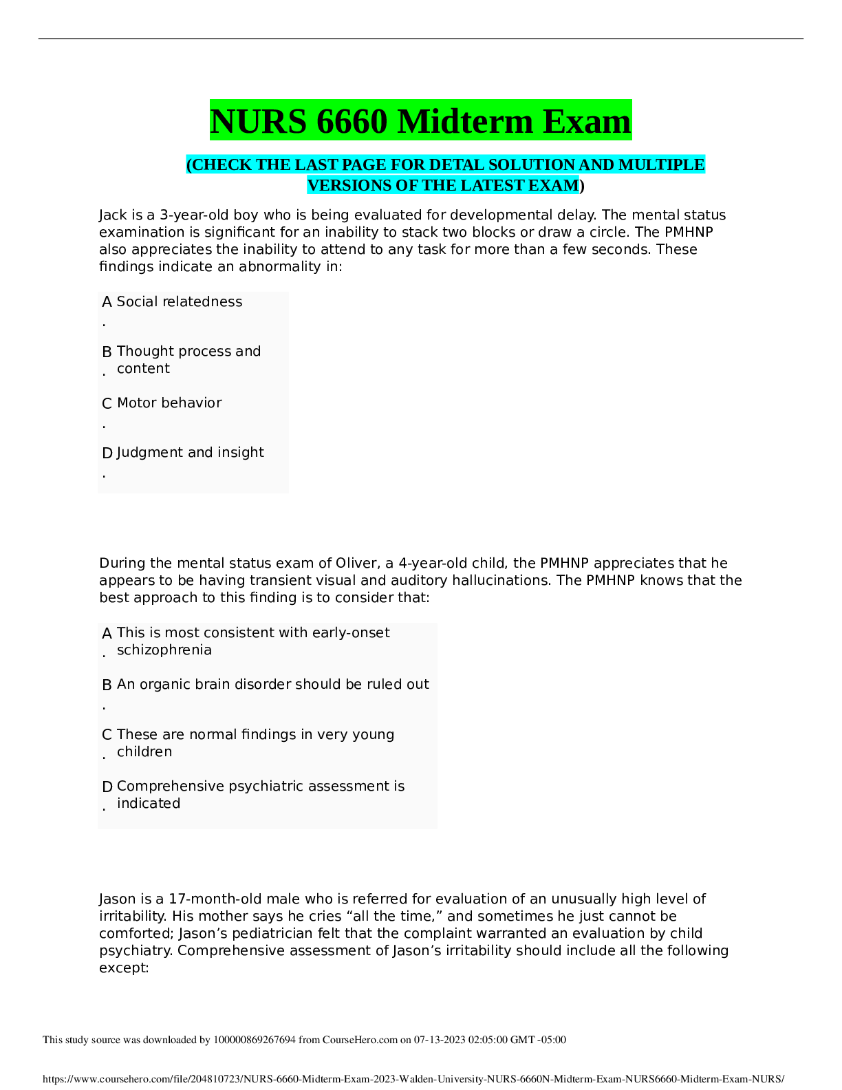 Preview image of NURS 6660 MIDTERM EXAM VERSION 9 2022-2023 document