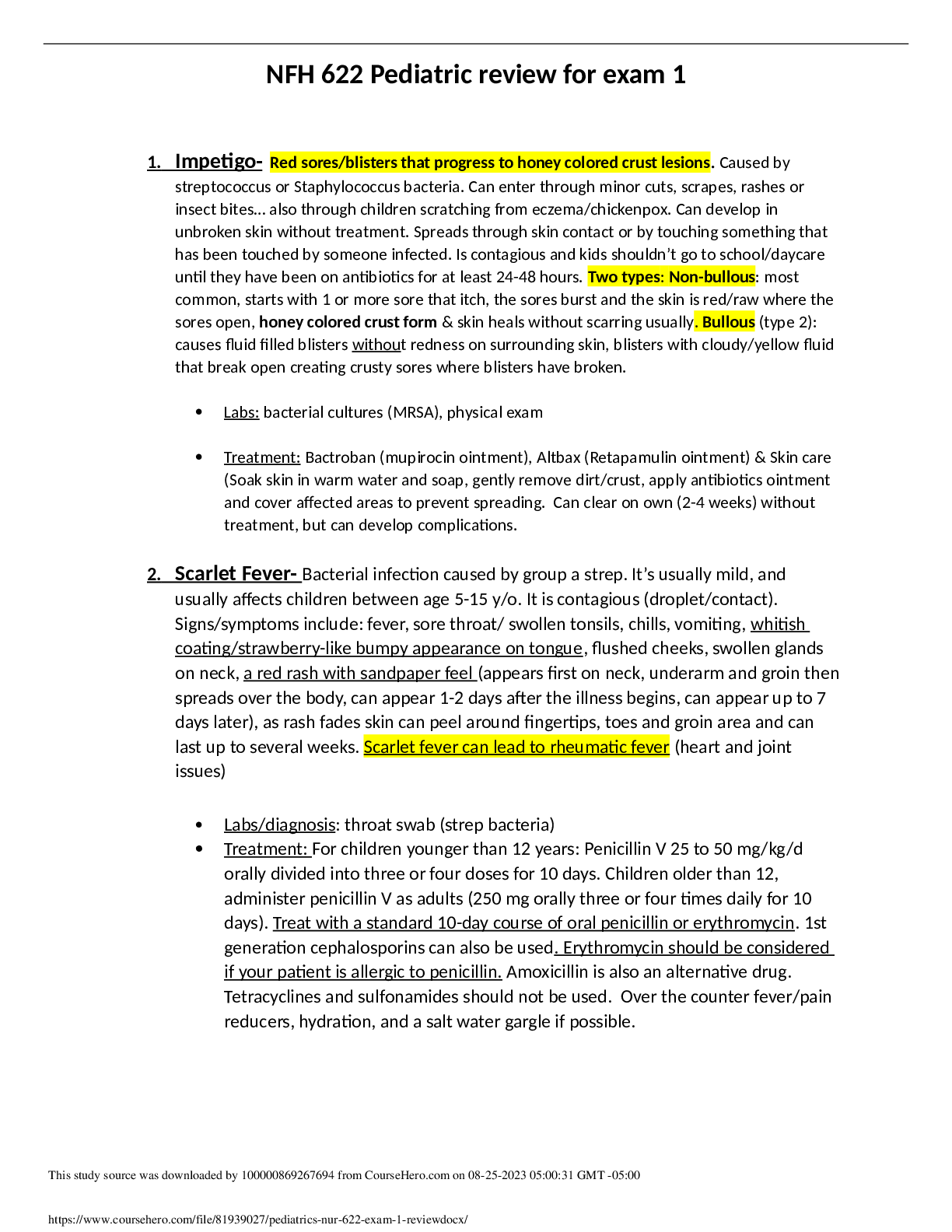 Preview of NFH 622 Pediatric review for exam 1