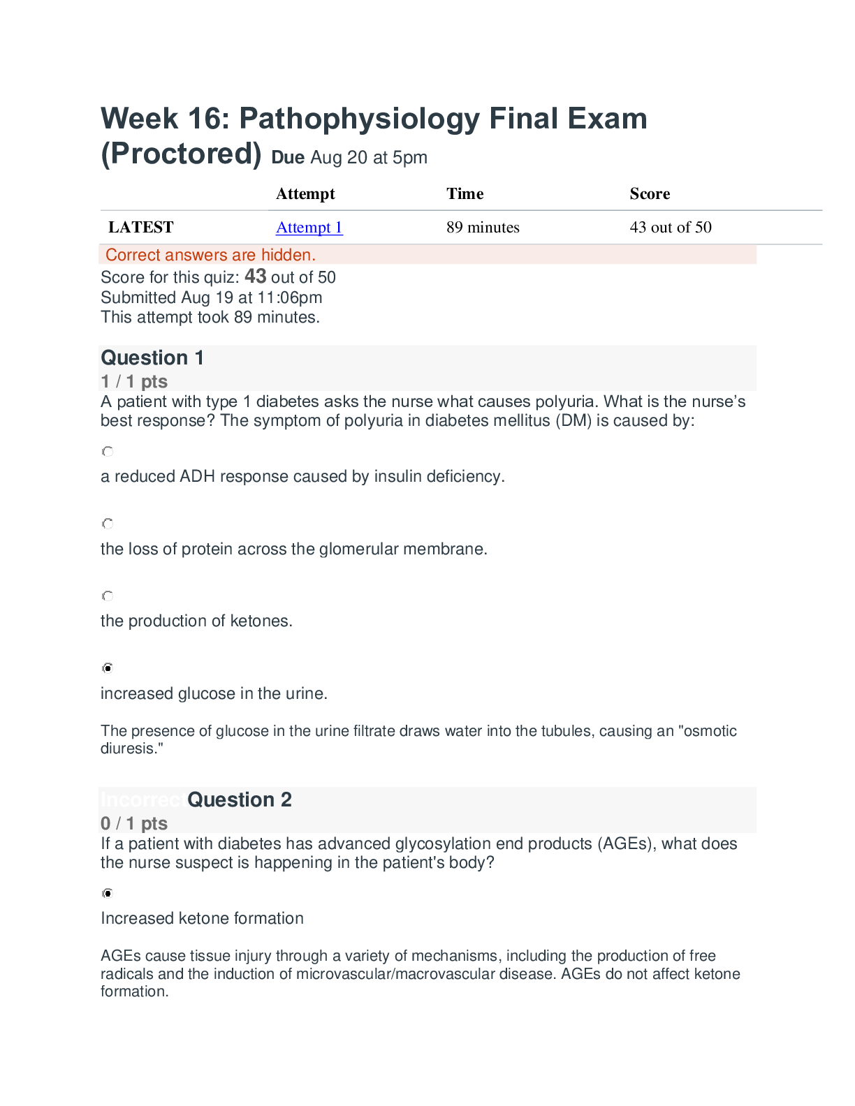 SCI 225 Week 16 Pathophysiology Final Exam Proctored- Nightingale College
