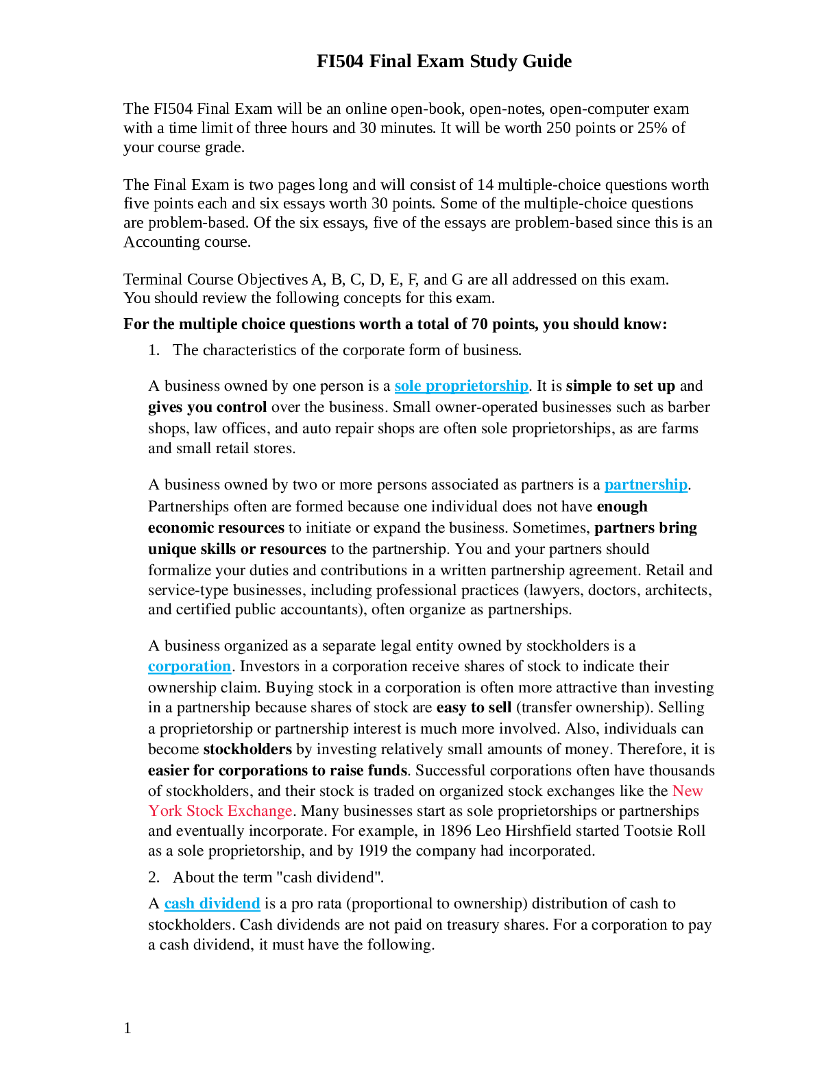 Preview image of FI504 Final Exam Study Guide document