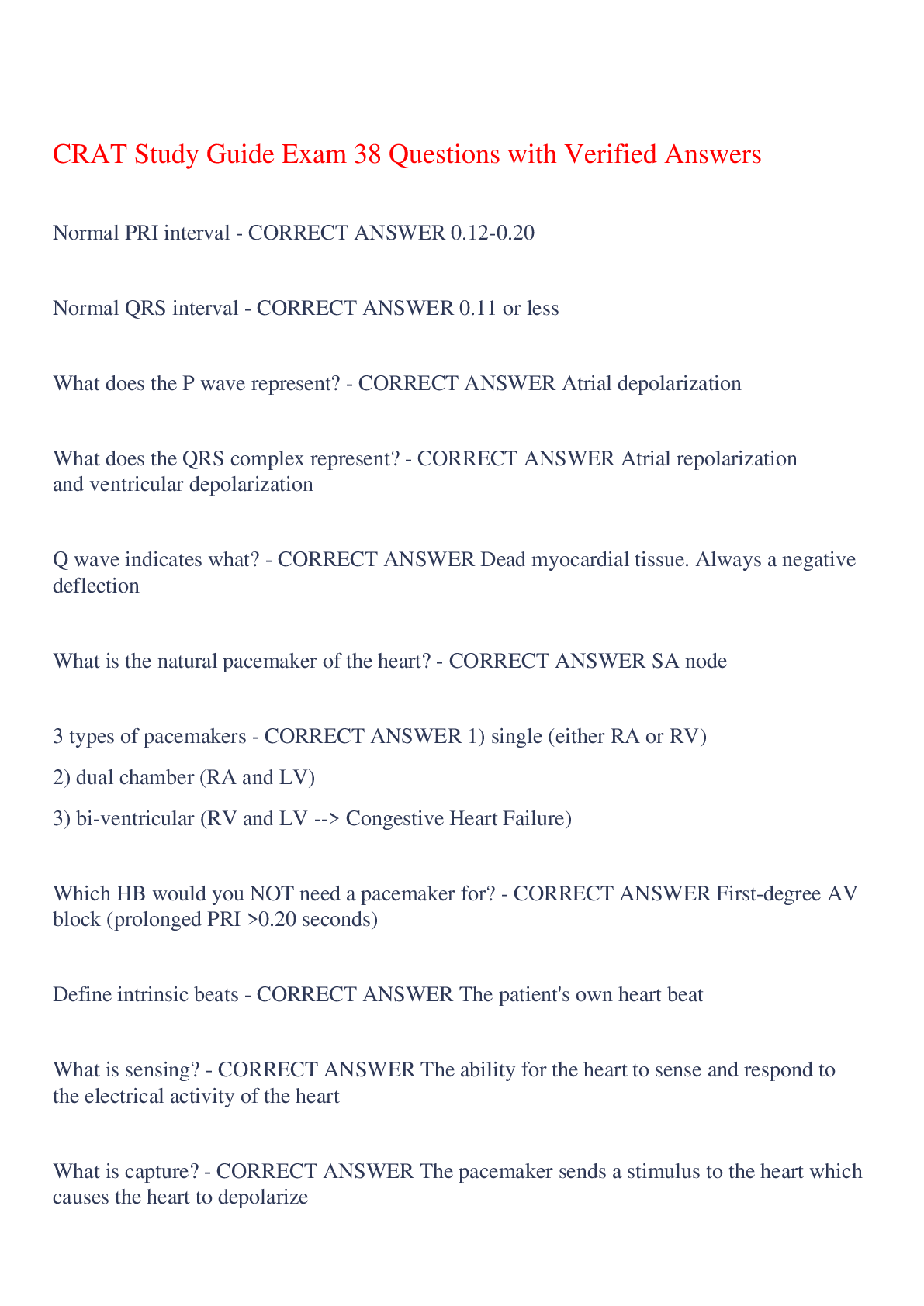 Preview image for CRAT Study Guide Exam 38 Questions with Verified Answers,100% CORRECT