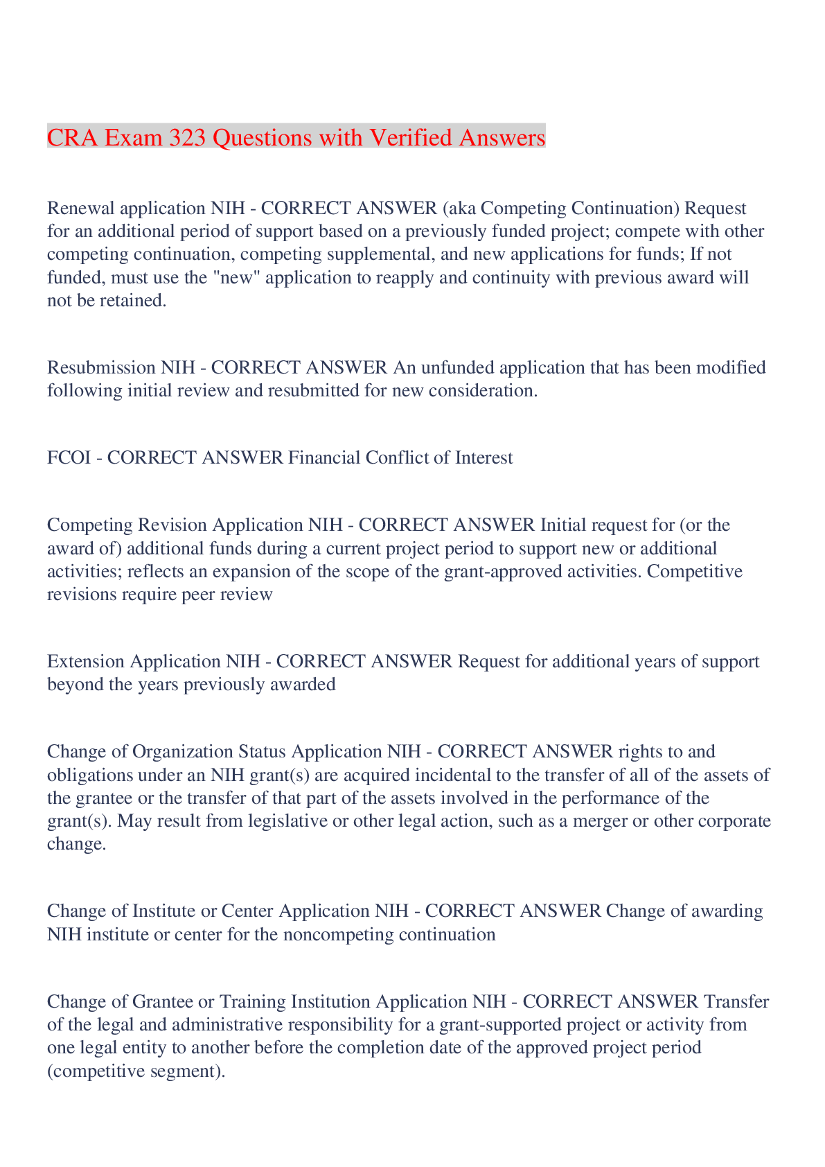 Preview image for CRA Exam 323 Questions with Verified Answers,100% CORRECT