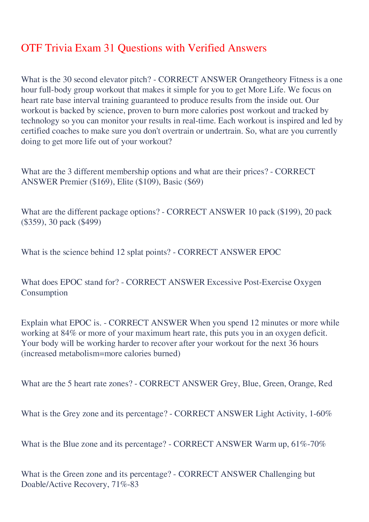 Preview image for OTF Trivia Exam 31 Questions with Verified Answers,100% CORRECT