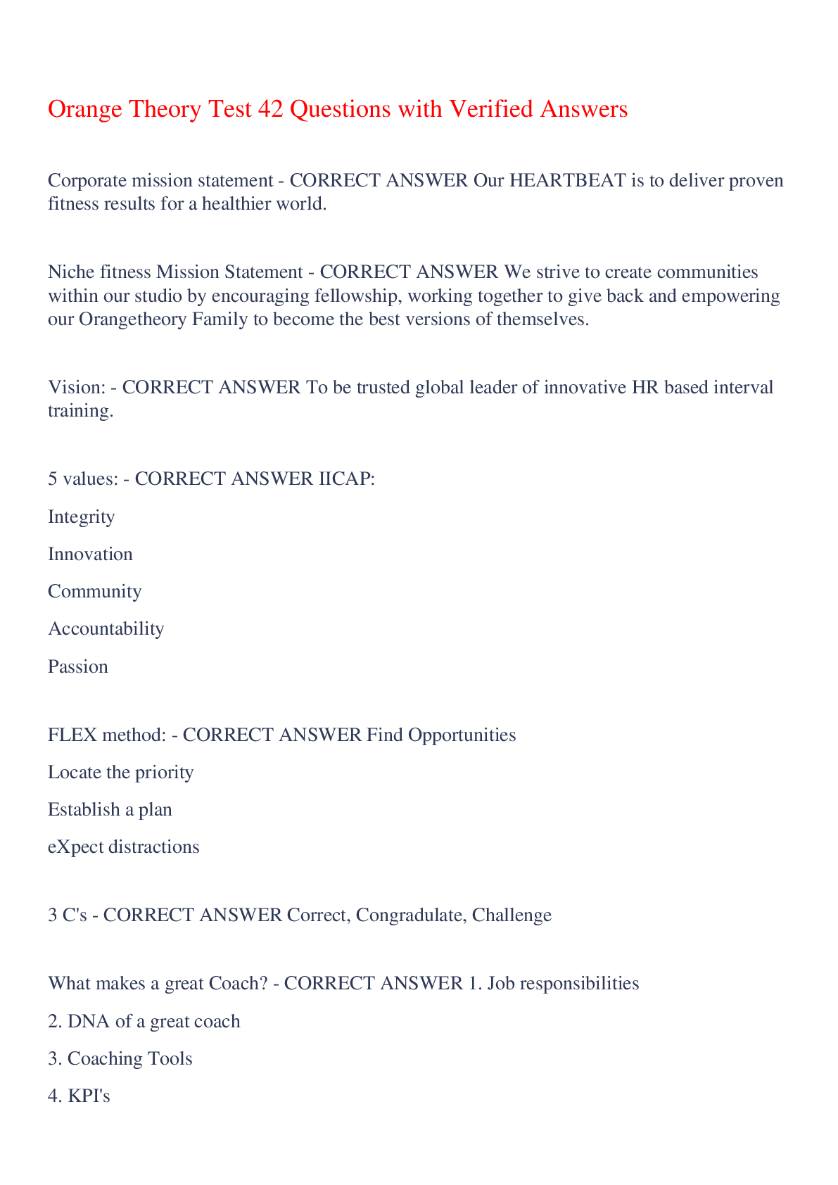 Preview image for Orange Theory Test 42 Questions with Verified Answers,100% CORRECT