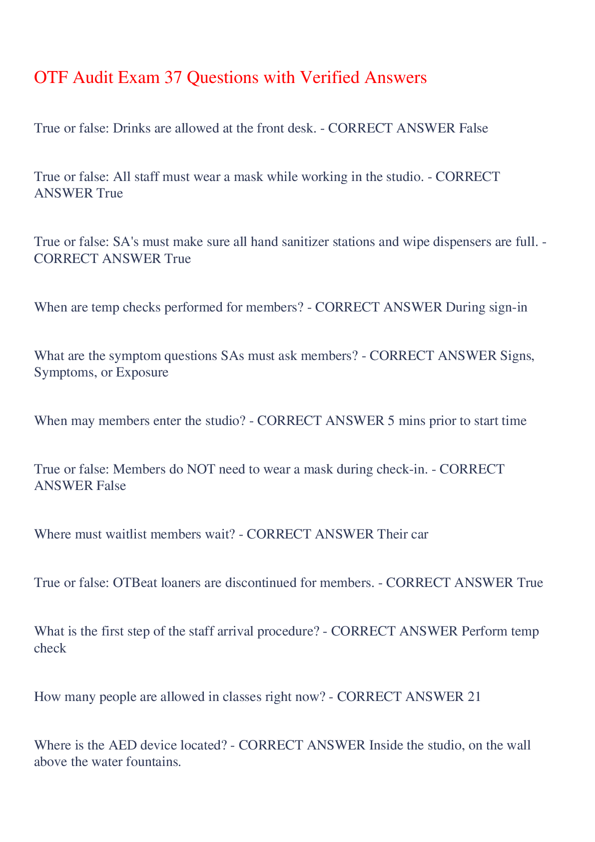Preview image for OTF Audit Exam 37 Questions with Verified Answers,100% CORRECT