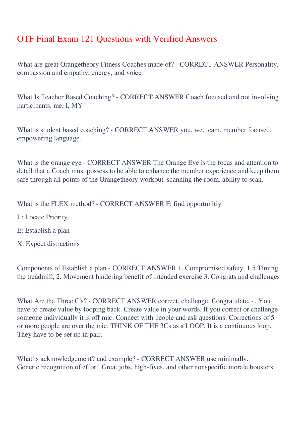 Preview image for OTF Final Exam 121 Questions with Verified Answers,100% CORRECT