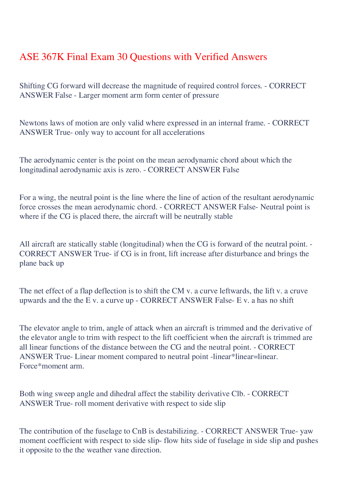 Preview image of ASE 367K Final Exam 30 Questions with Verified Answers,100% CORRECT document