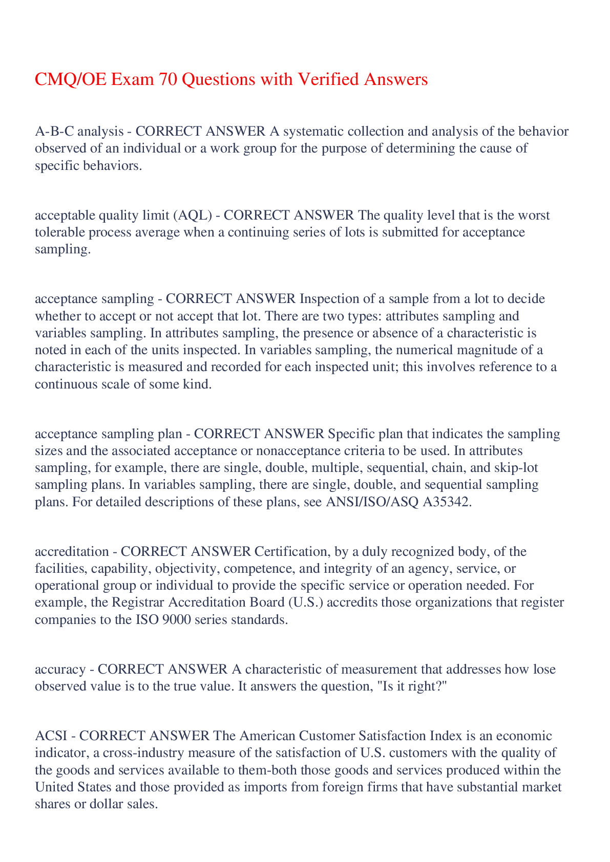 Preview image of CMQ/OE Exam 70 Questions with Verified Answers,100% CORRECT document
