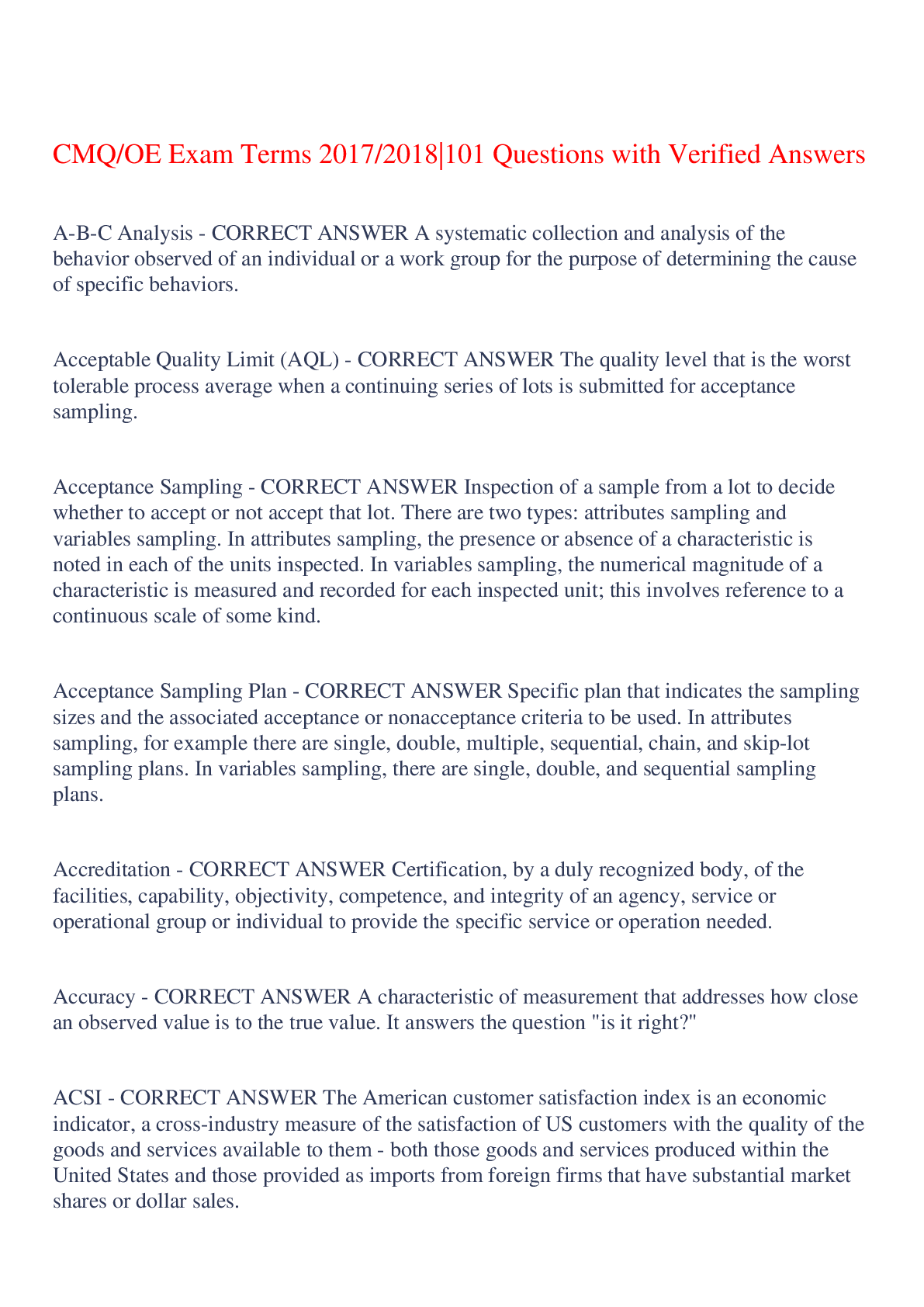 Preview image of CQM-C Exam 40 Questions with Verified Answers,100% CORRECT document