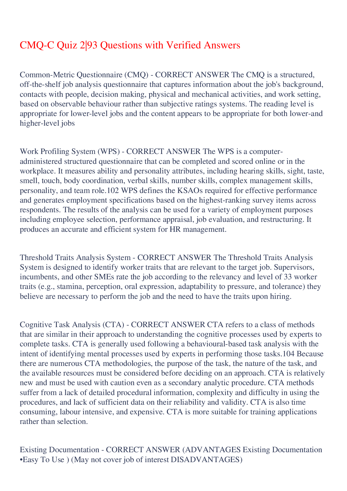 Preview image of CMQ-C Quiz 2|93 Questions with Verified Answers,100% CORRECT document