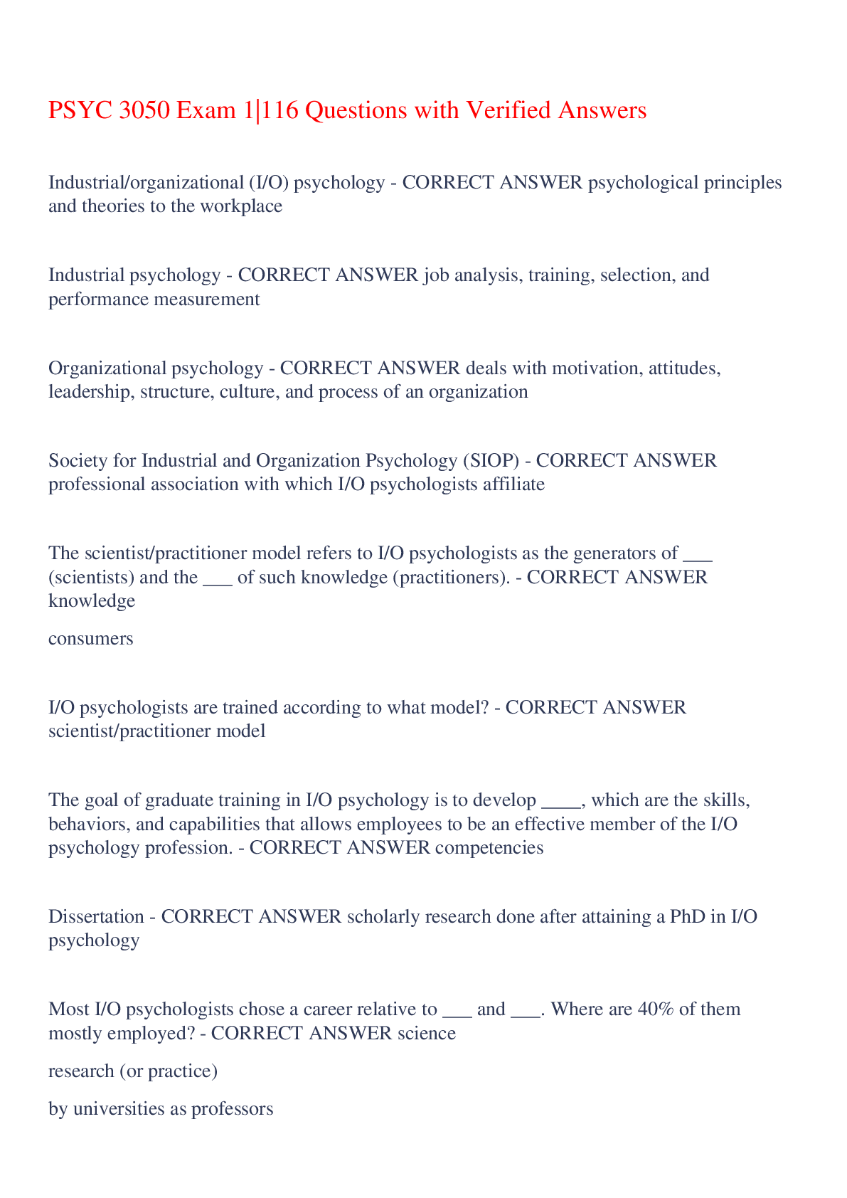 Preview image for PSYC 3050 Exam 1|116 Questions with Verified Answers,100% CORRECT