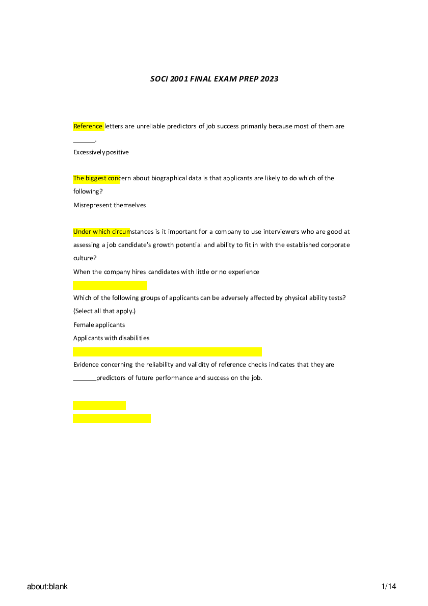Preview image of SOCI 2001 FINAL EXAM PREP 2023 document