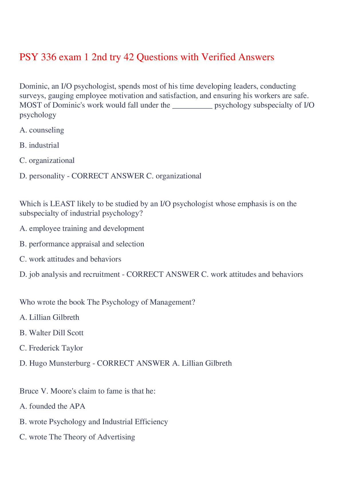 Preview image for PSY 336 exam 1 2nd try 42 Questions with Verified Answers,100% CORRECT