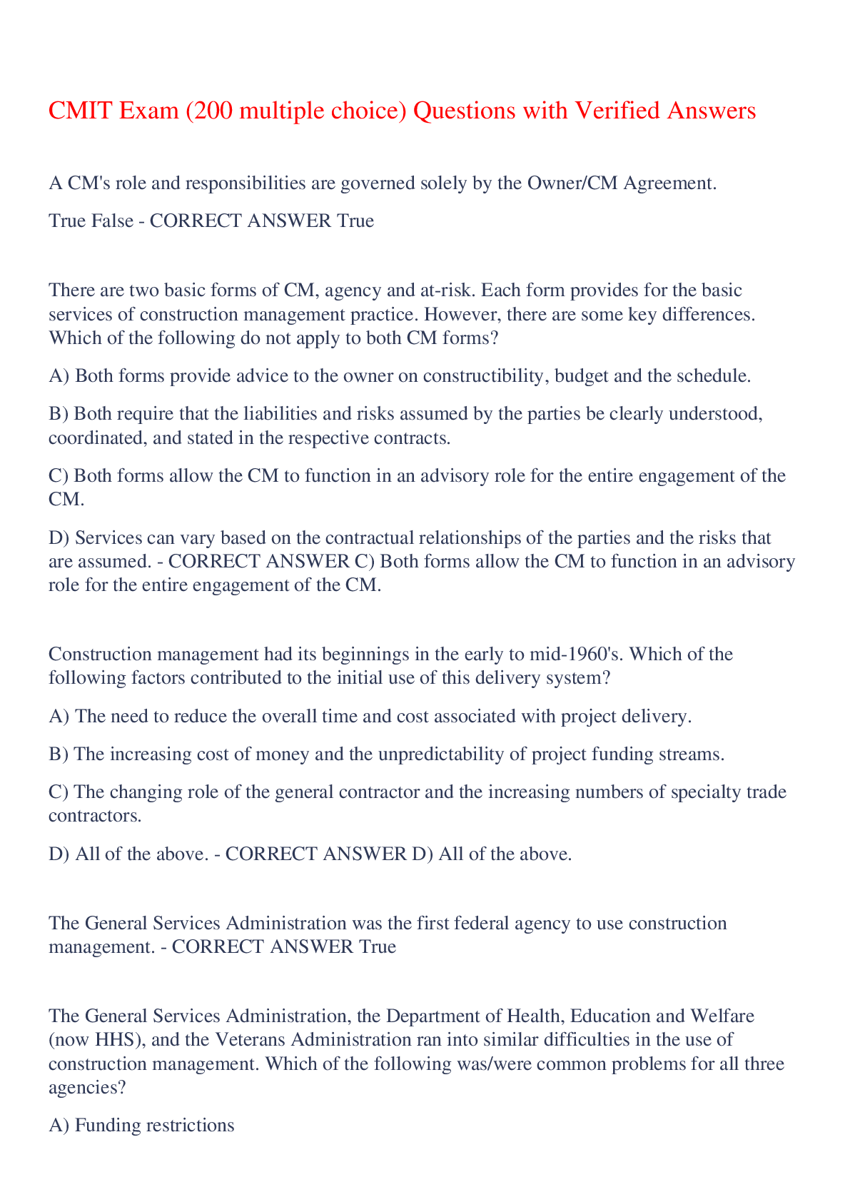 Preview image for CMIT Exam (200 multiple choice) Questions with Verified Answers,100% CORRECT