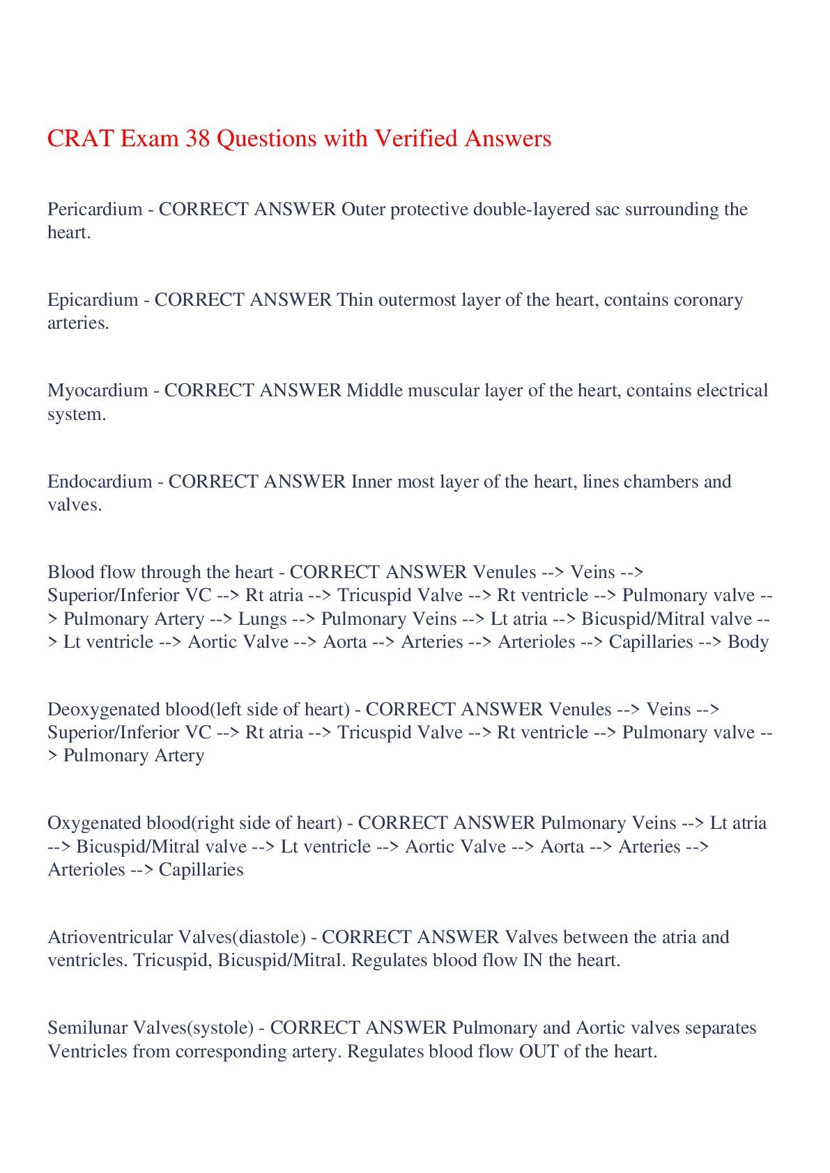 Preview image for CRAT Exam 38 Questions with Verified Answers,100% CORRECT