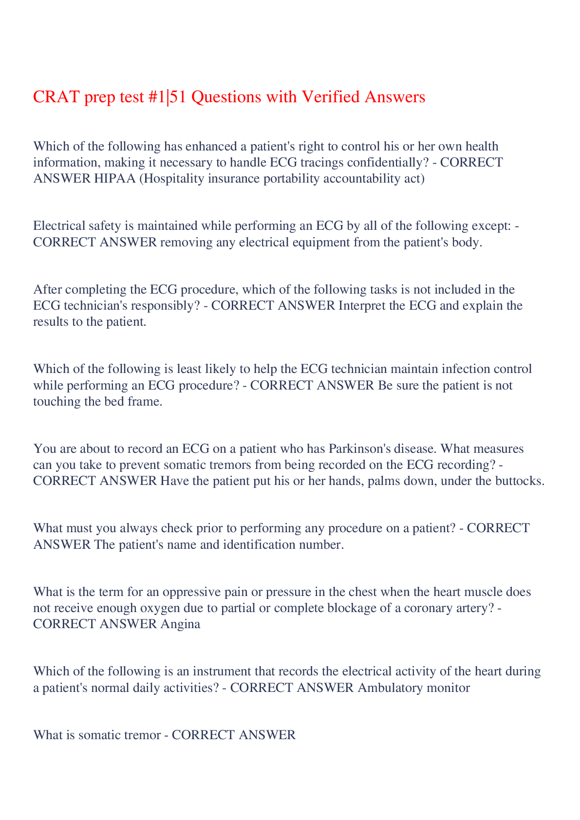 Preview image for CRAT prep test #1|51 Questions with Verified Answers,100% CORRECT