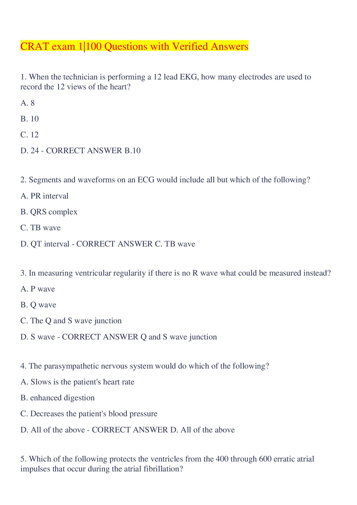 Preview image for CRAT exam 1|100 Questions with Verified Answers,100% CORRECT
