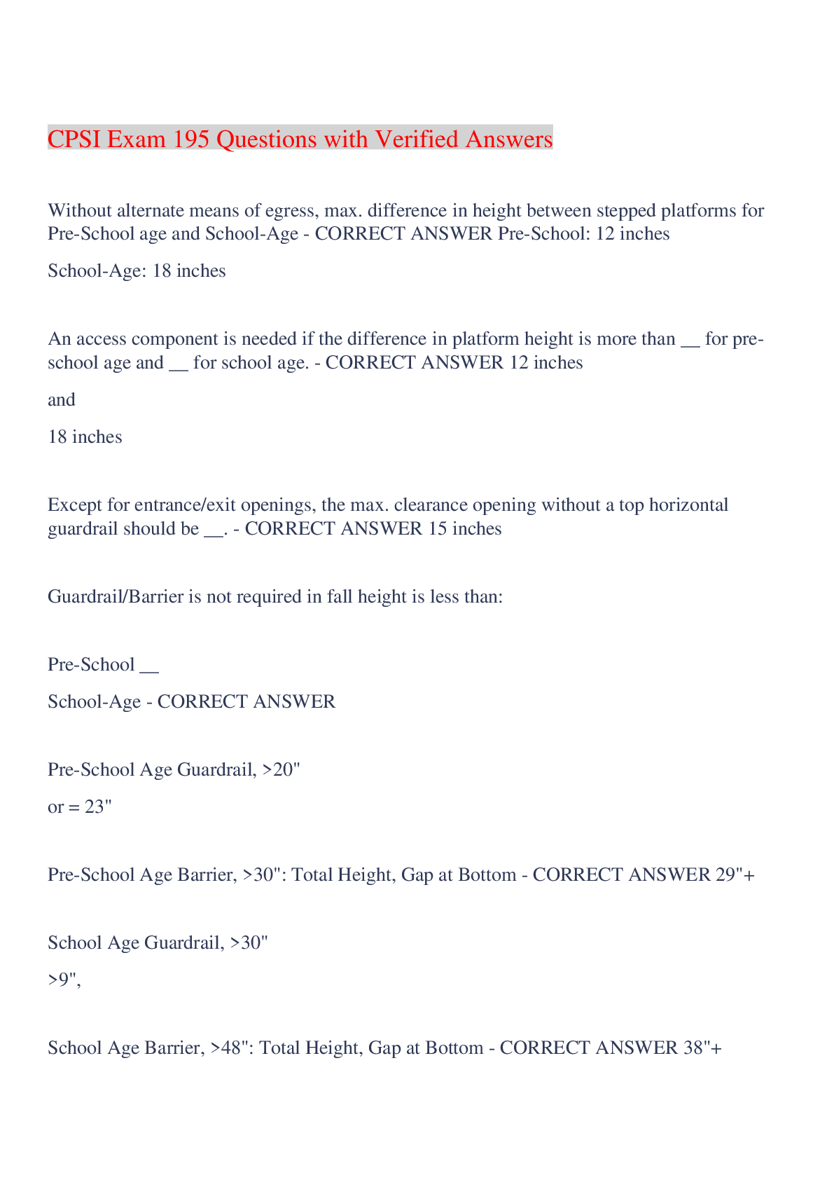 Preview image of CPSI Exam 195 Questions with Verified Answers,100% CORRECT document