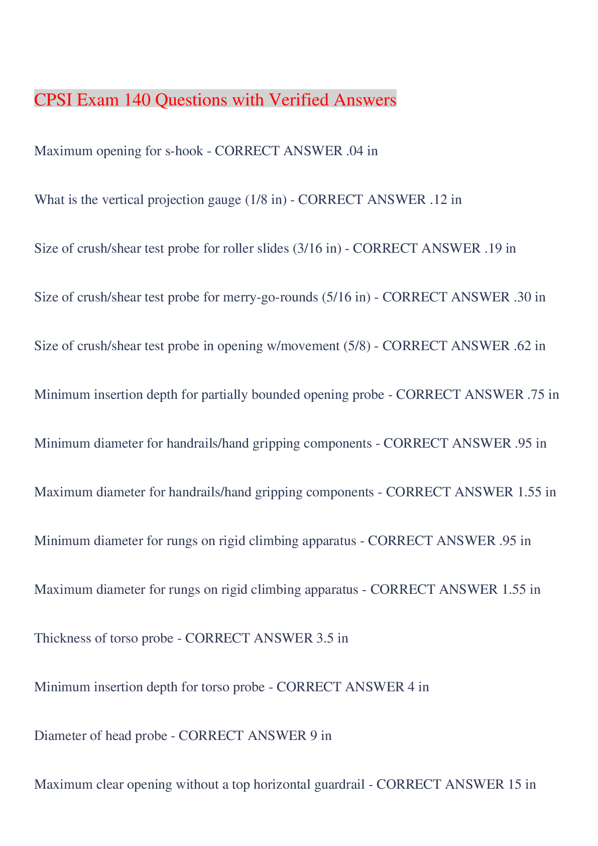 Preview image of CPSI Exam 140 Questions with Verified Answers,100% CORRECT document