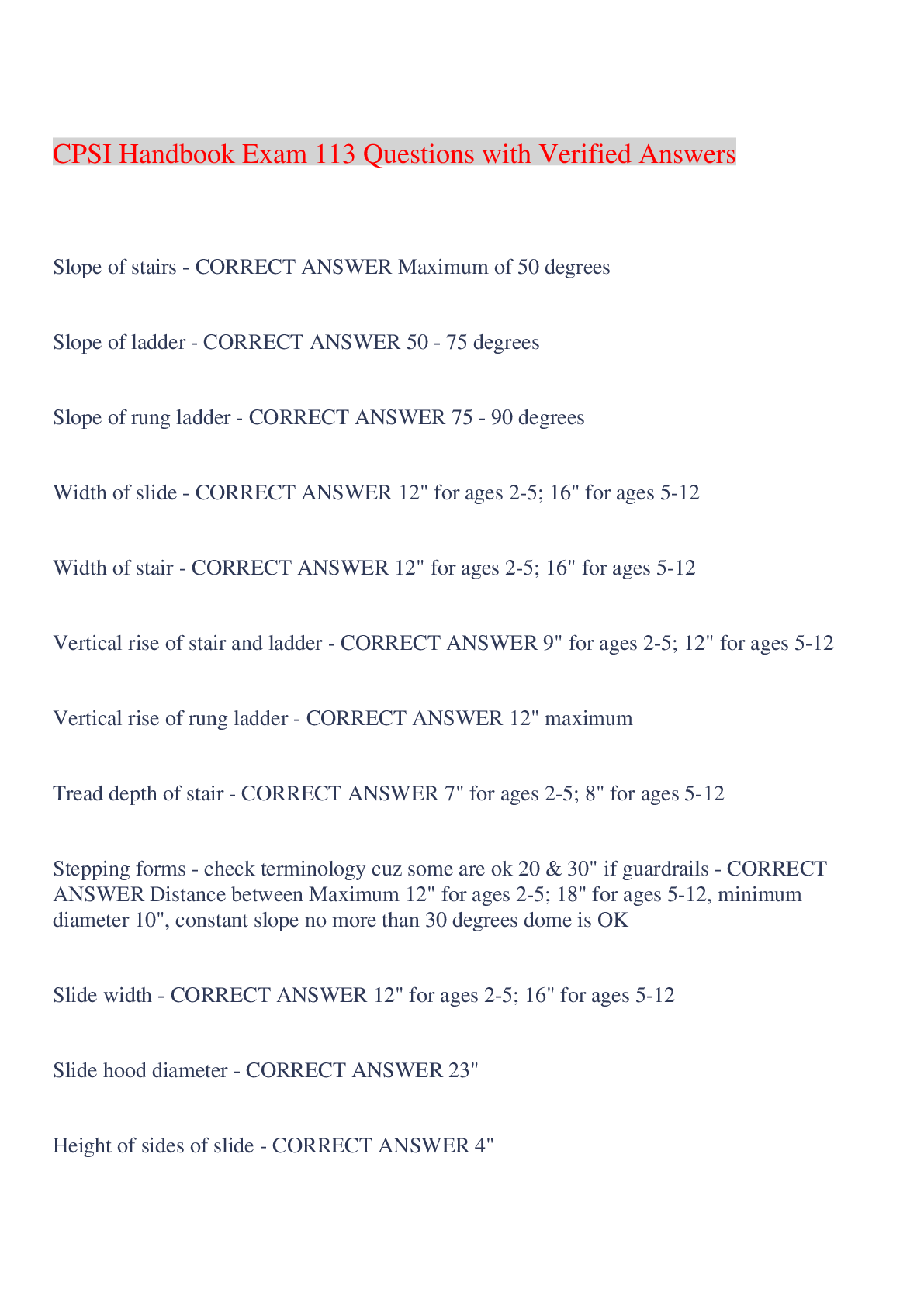 Preview image for CPSI Handbook Exam 113 Questions with Verified Answers,100% CORRECT