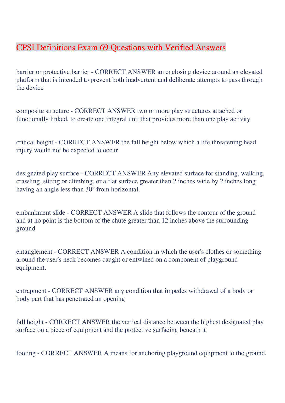 Preview image for CPSI Definitions Exam 69 Questions with Verified Answers,100% CORRECT