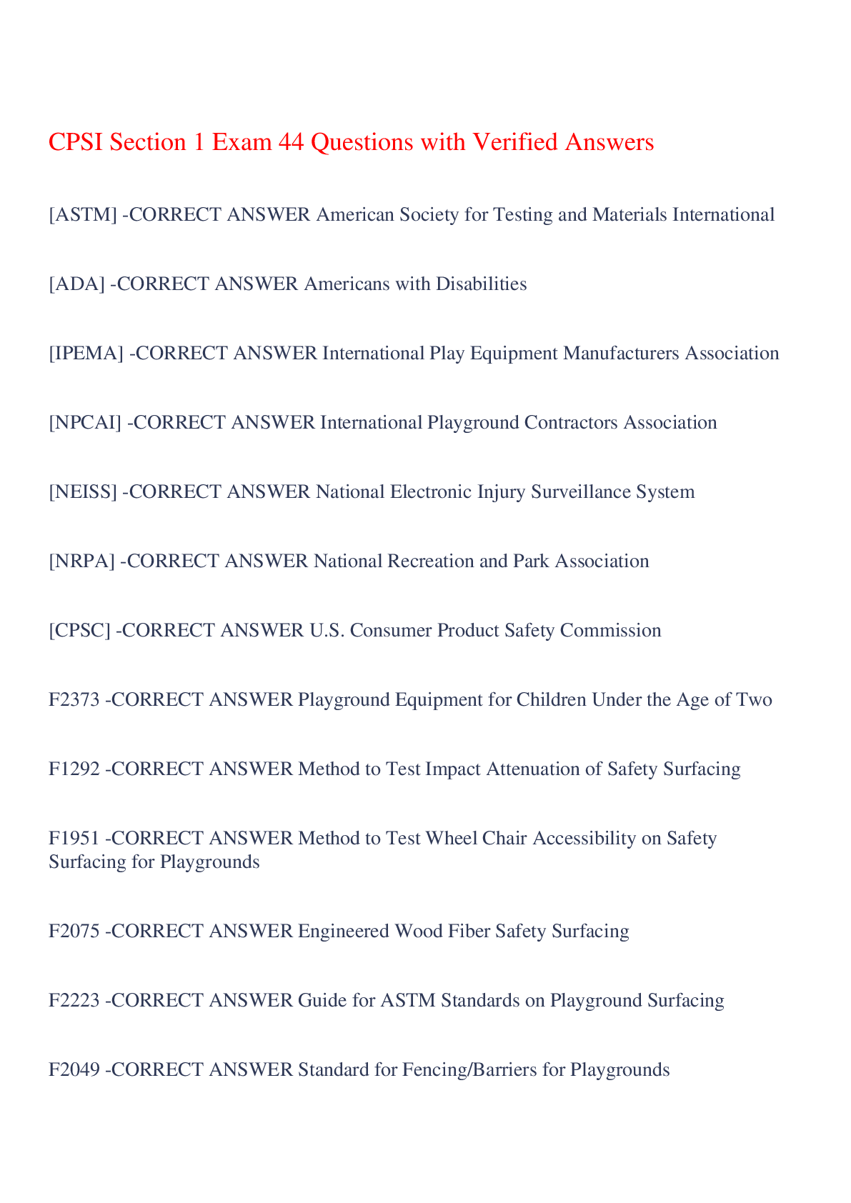 Preview image of CPSI Section 1 Exam 44 Questions with Verified Answers,100% CORRECT document