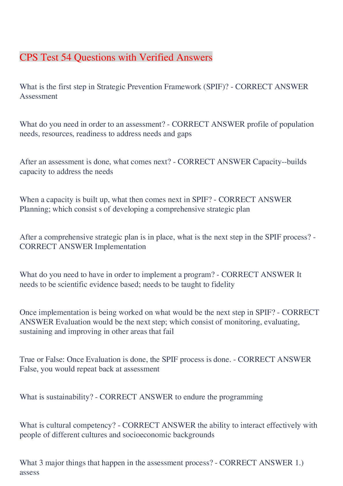 Preview image for CPS Test 54 Questions with Verified Answers,100% CORRECT