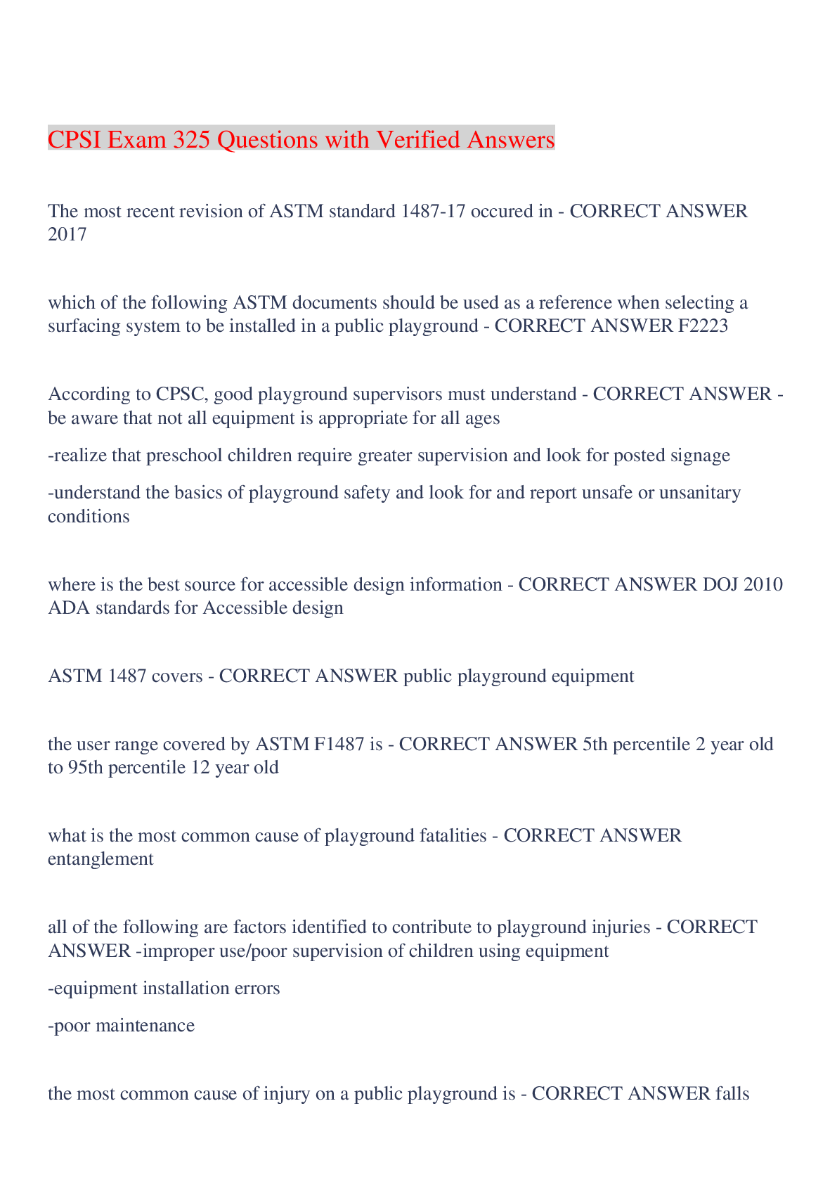 Preview image of CPSI Exam 325 Questions with Verified Answers,100% CORRECT document