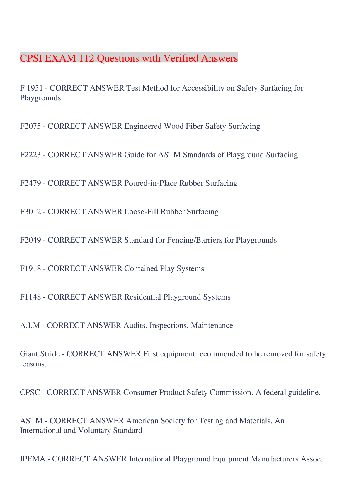 Preview image of CPSI EXAM 112 Questions with Verified Answers,100% CORRECT document