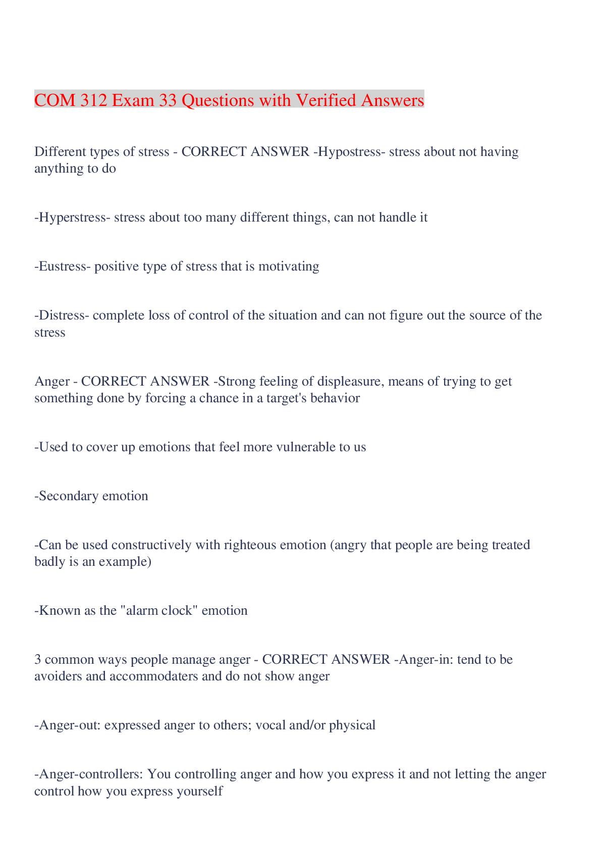 Preview image for COM 312 Exam 33 Questions with Verified Answers,100% CORRECT