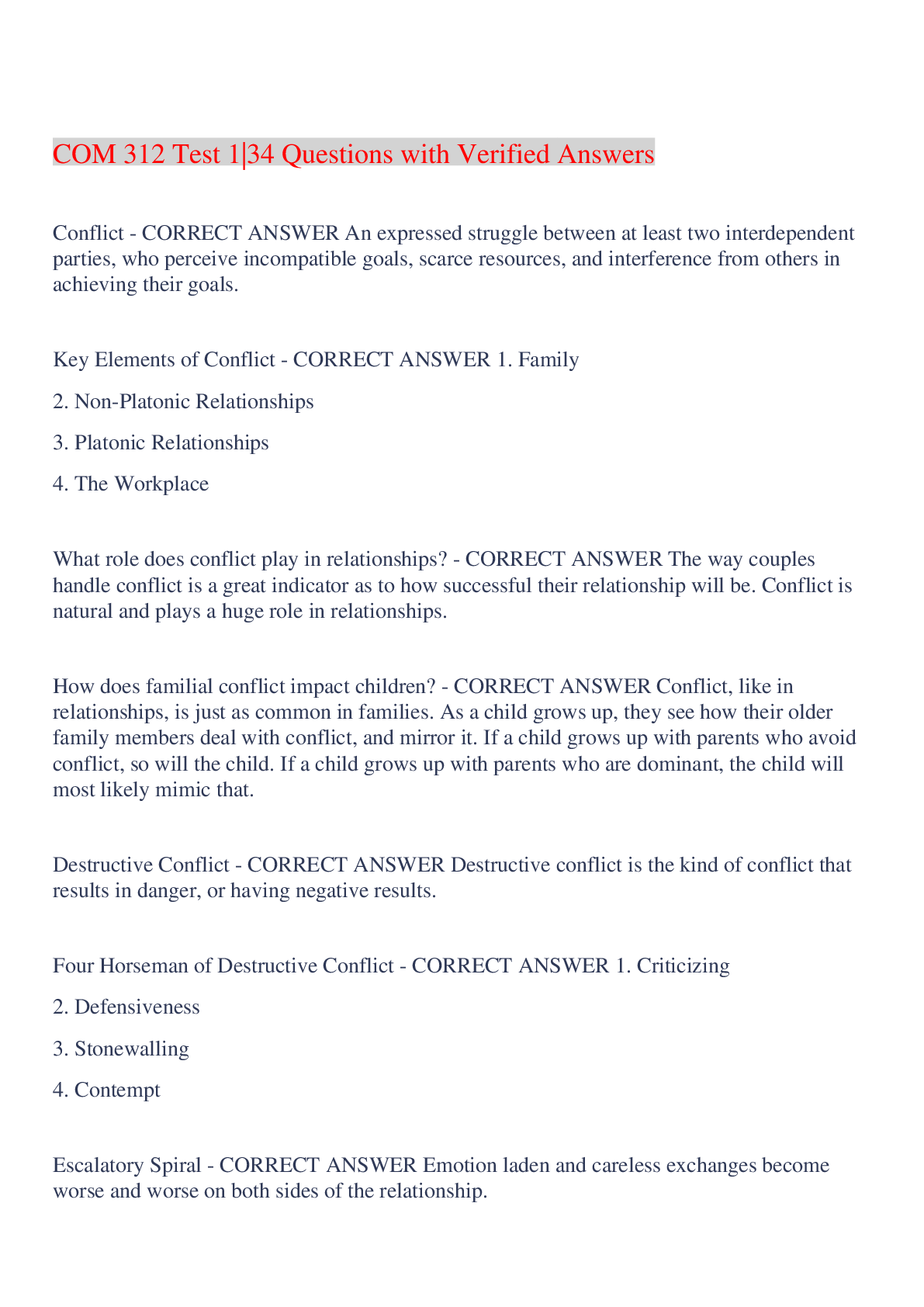 Preview image for COM 312 Test 1|34 Questions with Verified Answers,100% CORRECT