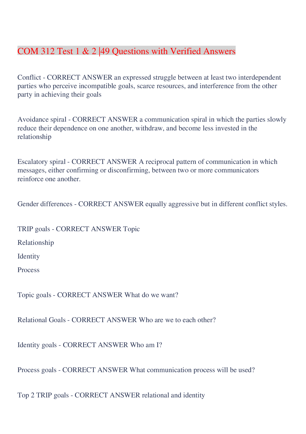 Preview image for COM 312 Test 1 & 2 |49 Questions with Verified Answers,100% CORRECT