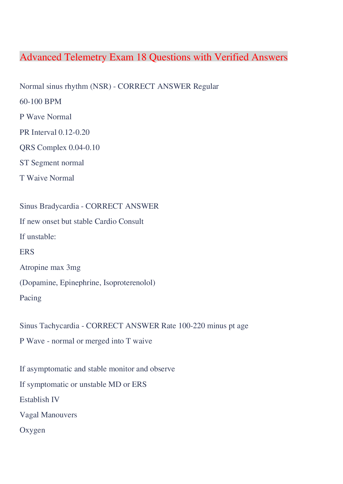 Preview image for Advanced Telemetry Exam 18 Questions with Verified Answers,100% CORRECT
