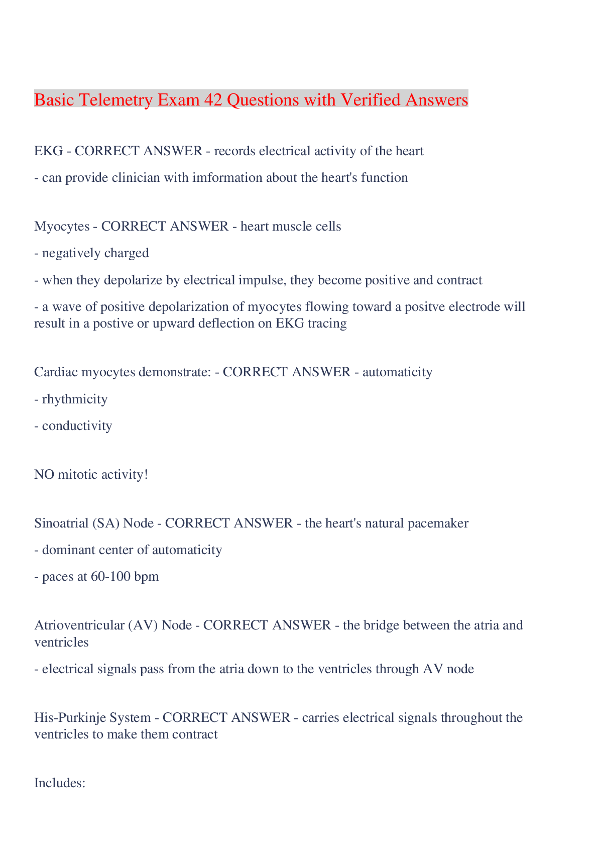 Preview image for Basic Telemetry Exam 42 Questions with Verified Answers,100% CORRECT