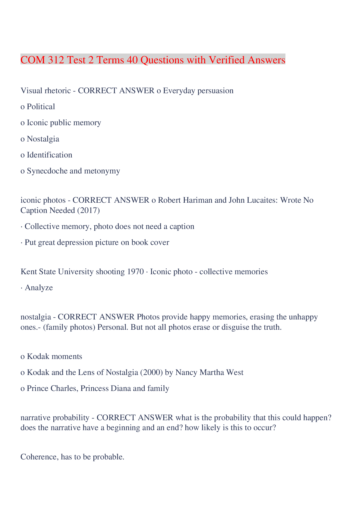 Preview image for COM 312 Test 2 Terms 40 Questions with Verified Answers,100% CORRECT