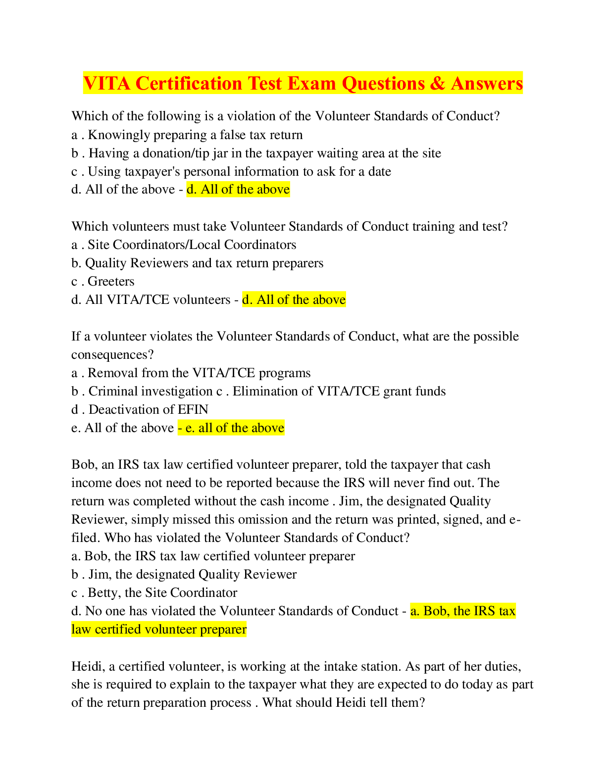Preview image of VITA Certification Test Exam Questions & Answers document