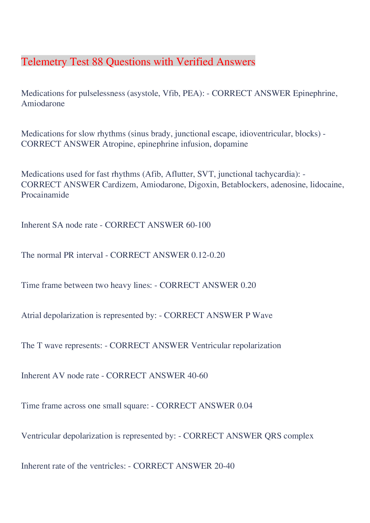 Preview image for Telemetry Test 88 Questions with Verified Answers,100% CORRECT