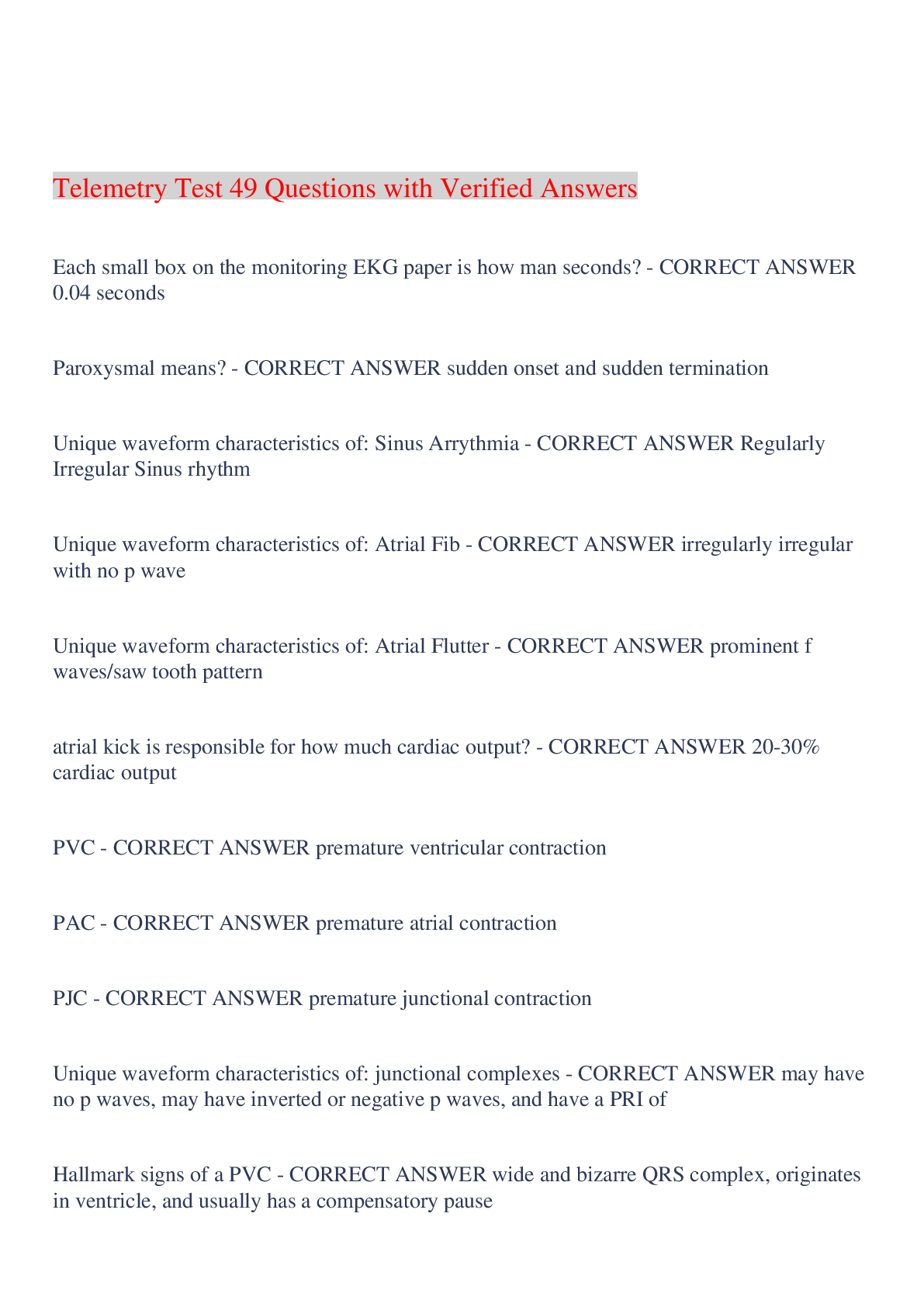 Preview image for Telemetry Test 49 Questions with Verified Answers,100% CORRECT